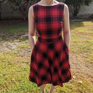 eShakti custom red & black fit & flare dress